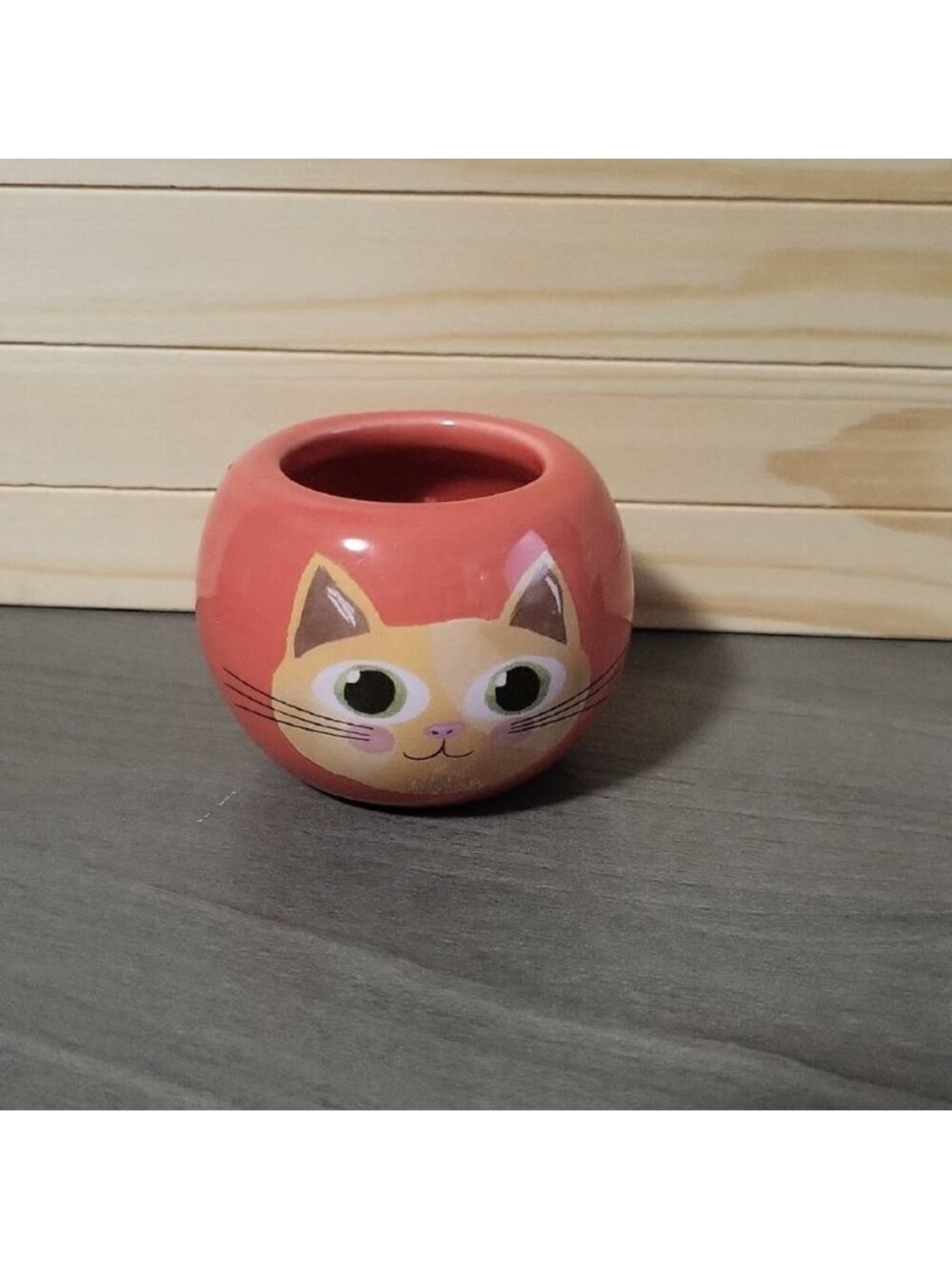 Kitty Cat Small Miniature Orange Ceramic Planter Bowl Succulent Pot